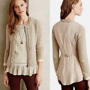Anthropologie Angel Of North Wool Silk Envalira Sweater Jacket Womens M Cream